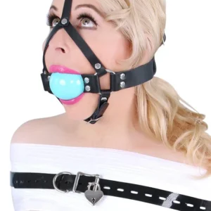 0593A  2" Leather Ball Gag Trainer, Diamond Blue Ball