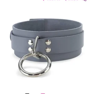 0654A  Steel Grey Leather Bondage Collar - MEGA Deal
