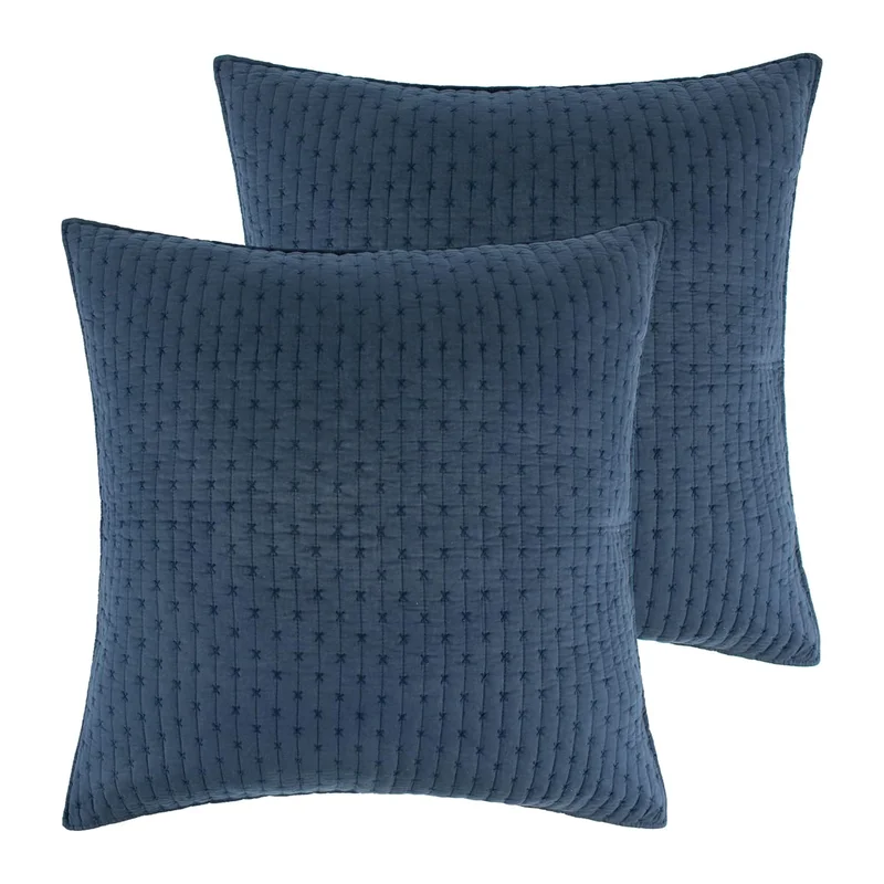 – Cross Stitch – 100% Cotton – Euro Sham (26X26In.) Set Of 2 – Navy Sham With