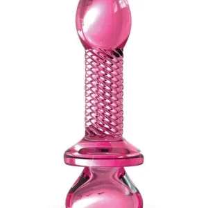 Icicles No. 82 Hand Blown Glass Butt Plug Ribbed - Pink