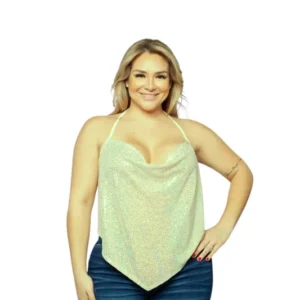.Showstopper Sequin Cowlneck Halter in Mint