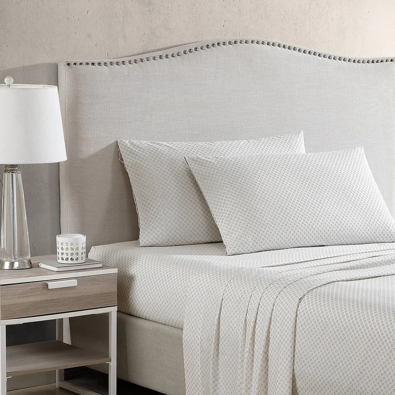 - King Sheets, Cotton Percale Bedding Set, Crisp & Cool Home Decor (Millstone,