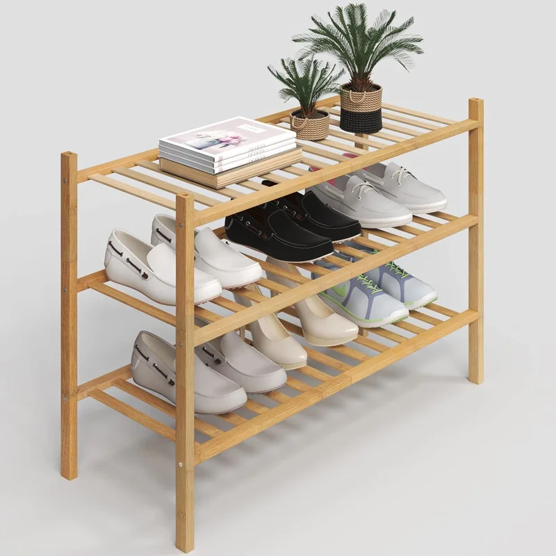 3-Tier Shoe Rack For Closet, Stackable Shoes Organizer Free Standing Shelf Entry